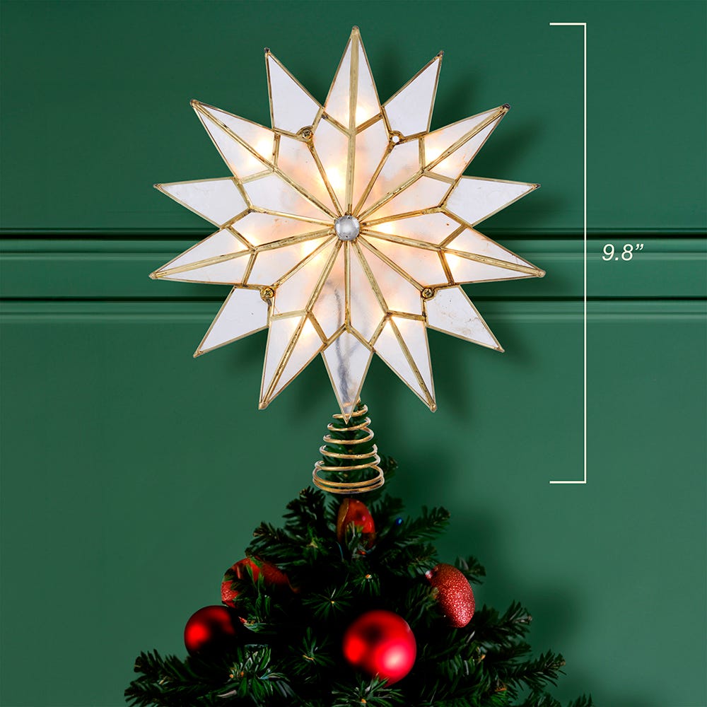 Kurt Adler 10-Light Capiz Double Tip Star With Center Gem Treetop